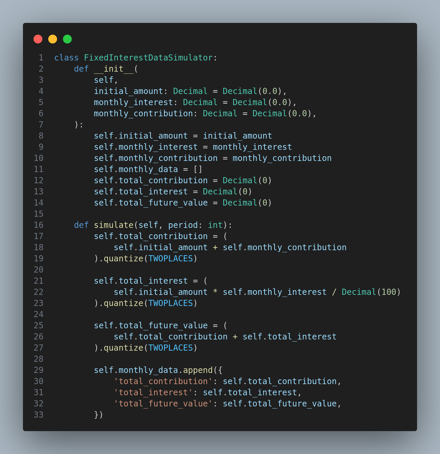 Implementação do método simulate