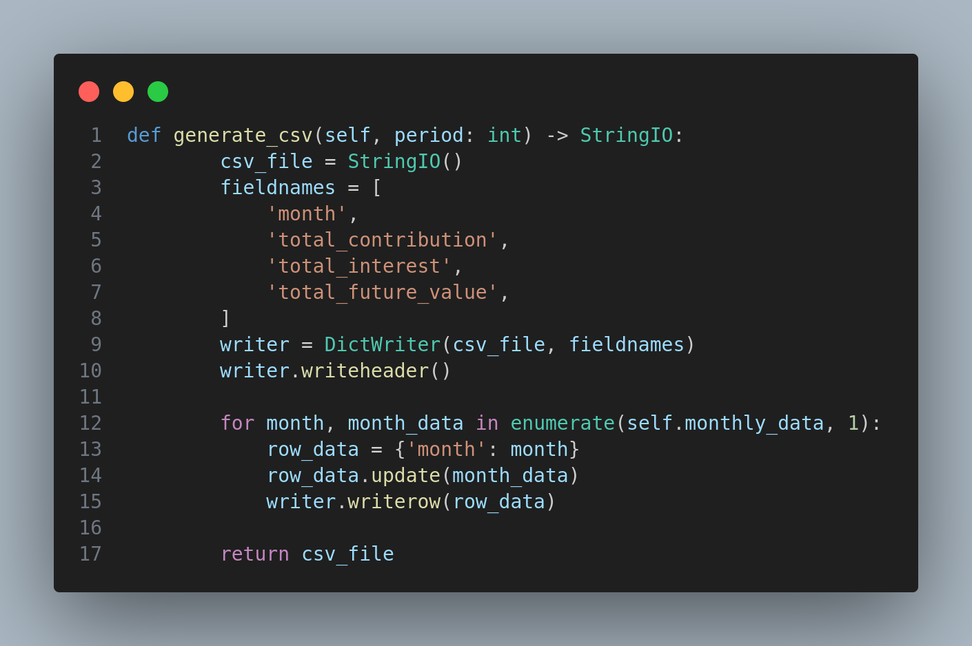 Implementação do método generate_csv