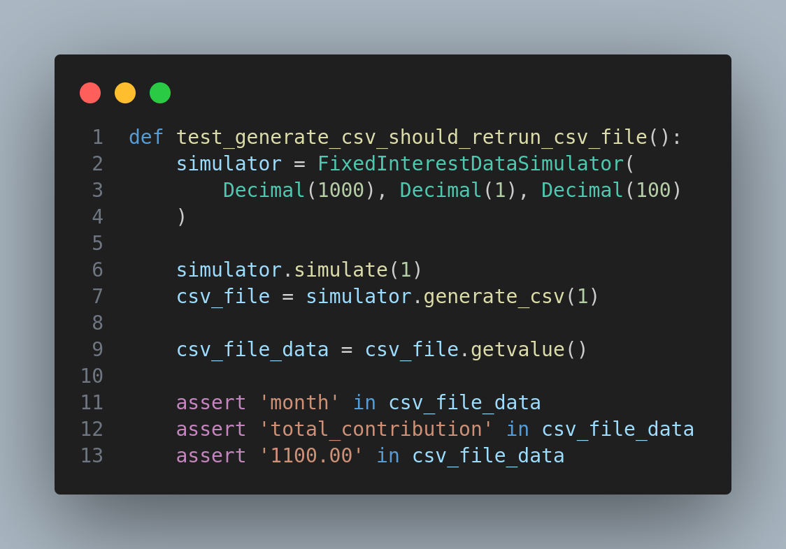 Implementação do teste para o método generate_csv